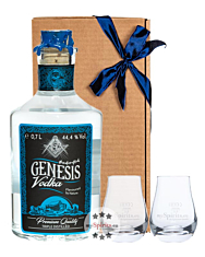 Vodka Geschenkset mit Gläsern: Genesis Vodka (44,4 % Vol. / 0,7 L) + 2 kleine mySpirits Nosing-Gläser in Geschenkbox