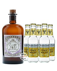 Monkey 47 Dry Gin (47 % vol. / 0,5 Liter) & 5 x Fever-Tree Indian Tonic Water (0,2 Liter) inkl. 0,75 € Pfand