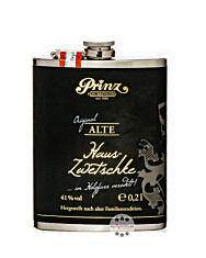 Prinz Flachmann Alte Haus-Zwetschke im Holzfass gereift / 41 % Vol. / 0,2 Liter-Flasche aus Edelstahl