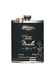 Prinz Flachmann Alte Marille in Holzfass gereift / 41 % Vol. / 0,2 Liter-Flasche aus Edelstahl