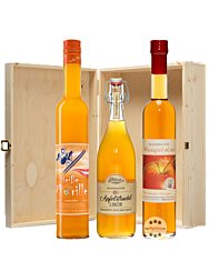 Prinz Geschenkset Heiße Wintertage: Bratapfel-, Apfelstrudel- & Heiße Marille-Likör / 16 % Vol. / 3 x 0,5 Liter-Flasche in Prinz-Holzschatulle