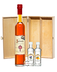 Prinz: Geschenk-Set Wanderfreund mit Zirberla, Enzian & Obstler / 30 & 40 % Vol. / 1 x 0,5 Liter-Flasche + 2 x 0,04 Liter-Miniatur