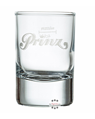 Prinz: Original Schnaps Glas - Stamperl mit Eichstrichen 0,04 und 0,02 mit Prinz-Logo in Weiß