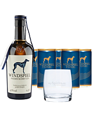 Windspiel Premium Dry Gin (47 % Vol., 0,5 L) & 5 x Windspiel Tonic Water (0,2 L) + Glas