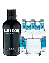 Bulldog Gin (40 % Vol. 0,7 L) & 5 x Fever-Tree Mediterranean Tonic Water (0,2 L) inkl. 0,75 € Pfand + 1 Tumbler-Glas