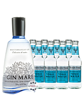 Gin Tonic Set: Gin Mare (42,7 % Vol. / 0,7 Liter) + 8 x Fever-Tree Mediterranean Tonic Water (0,2 Liter) inkl. 1,20 € Pfand