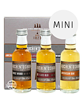 Auchentoshan Gift Collection Whisky-Probierset American Oak, Three Wood, 12 YO / 40 & 43 % Vol. / 3 x 0,05 Liter in Geschenkbox