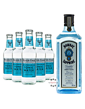 Bombay Sapphire London Dry Gin (40% Vol., 1,0 L) & 5 x Fever-Tree Mediterranean Tonic Water (0,2 L) inkl. 0,75 € Pfand