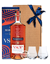 Geschenk-Set: Martell VSOP Cognac Aged in Red Barrels (40 % Vol. / 0,7 L) + 2 x mySpirits kleines Nosingglas in Geschenkbox