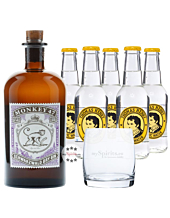 Monkey 47 Dry Gin (47 % Vol., 0,5 L) & 5 x Thomas Henry Tonic Water (0,2 L) + Glas