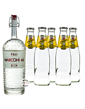 Poli Marconi 46 Gin (46% Vol., 0,7 L) & 5 x Schweppes Indian Tonic Water (0,2 L) inkl. 0,50€ Pfand