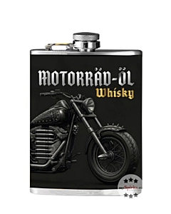 Motorr&auml;d-&Ouml;l Flachmann mit Guy Fawkes 12 Jahre Whisky / 44,4 % vol / 0,2 Liter-Flasche aus Edelstahl