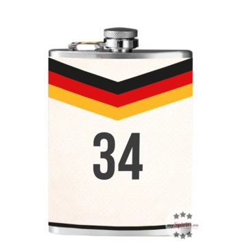 Fußball Flachmann mit Prinz Hausschnaps / 34 % vol / 0,2 Liter-Flasche aus Edelstahl